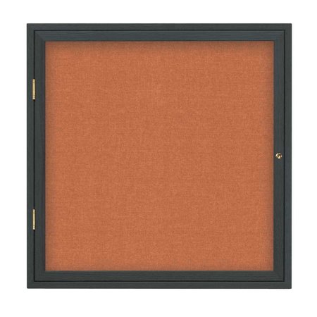 UNITED VISUAL PRODUCTS Single Door Slim Enclosed Radius EZ Tack Board, 24"x36", Bronze/Black UVRDS23EZ-BLACK-BRONZE